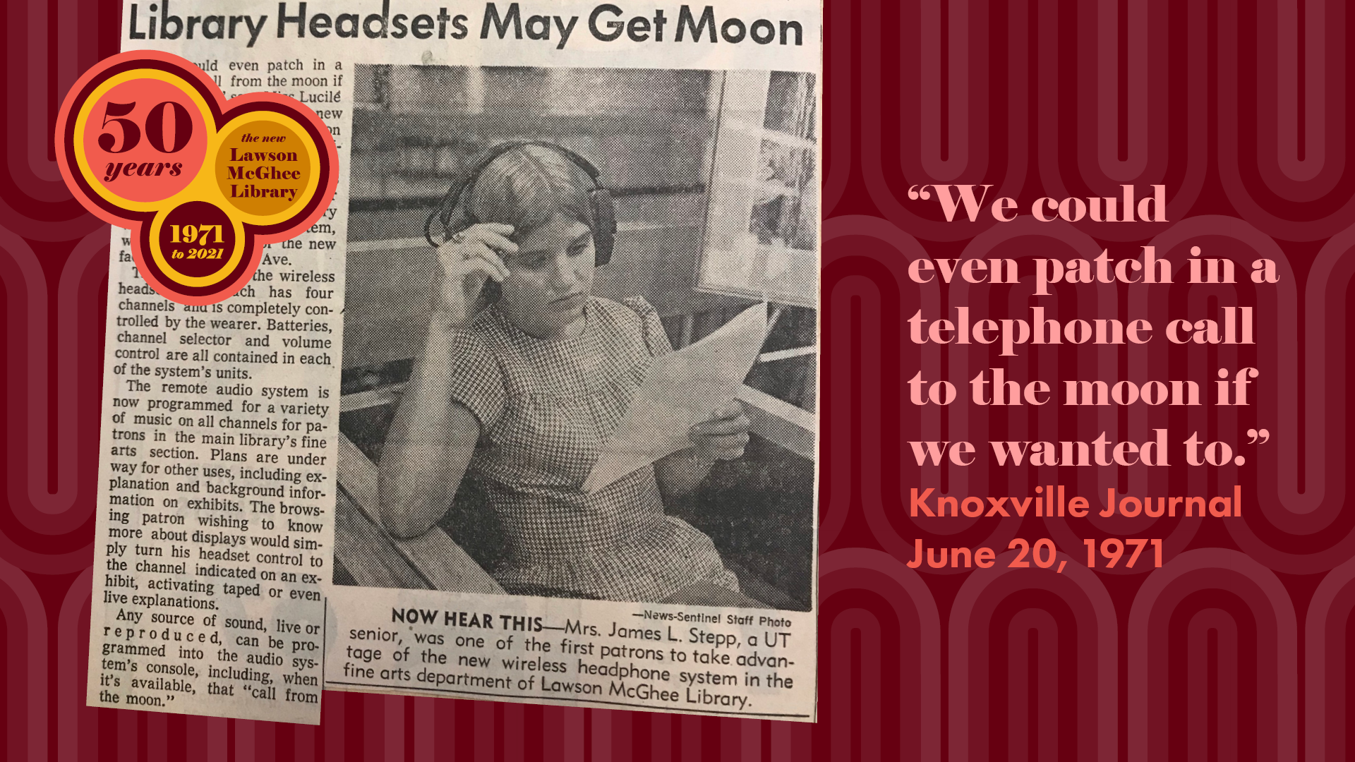 Lawson McGhee Library 50th Anniversary slide newspaper clipping. 