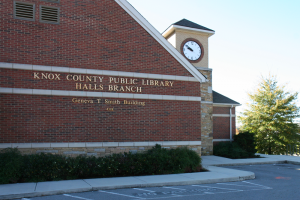 Halls Branch Library building and clock tower