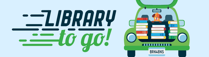 Library to Go header depicting an open car with books and a dog