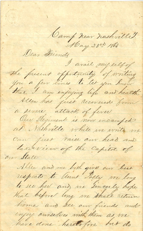 Page of a handwritten letter dated May 25, 1863.