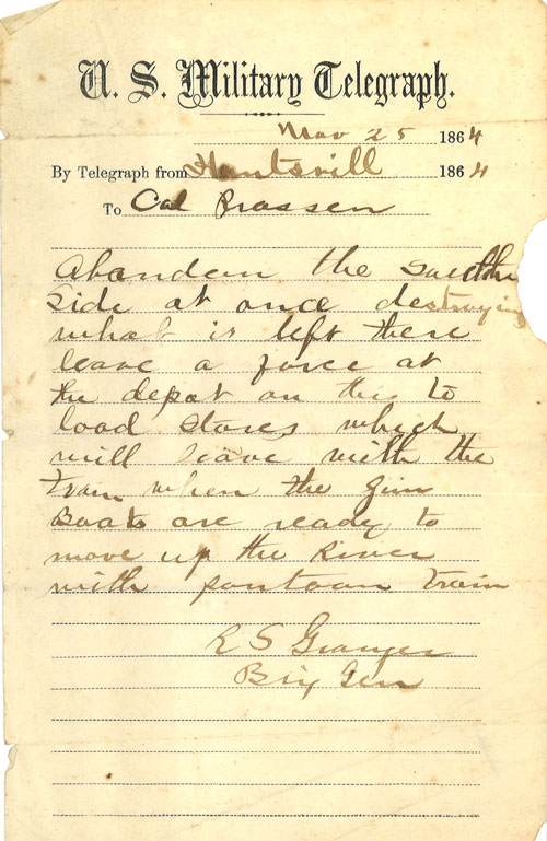 US Military telegram dated November 25, 1864