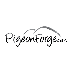 Black, white, and grey PigeonForge.com logo