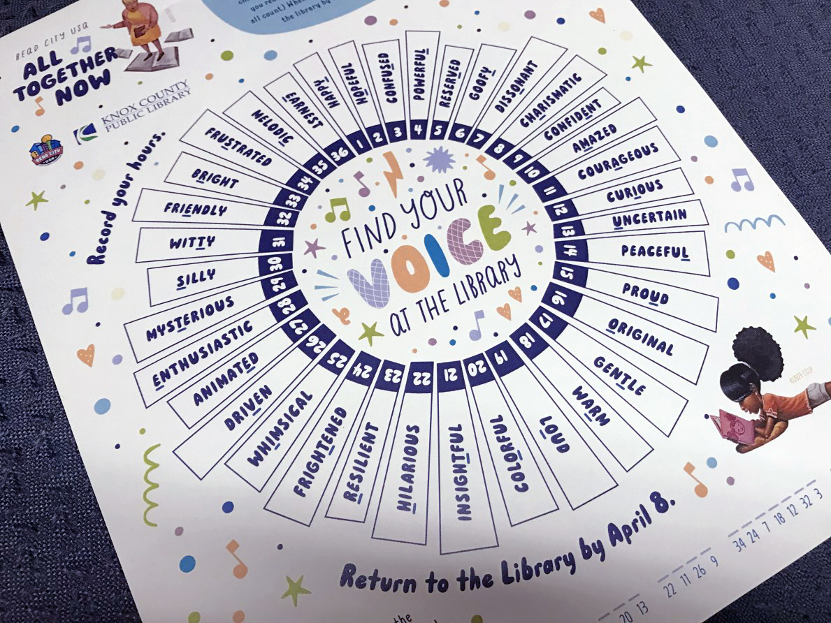 Photo of printable reading log - Find Your Voice at the Library