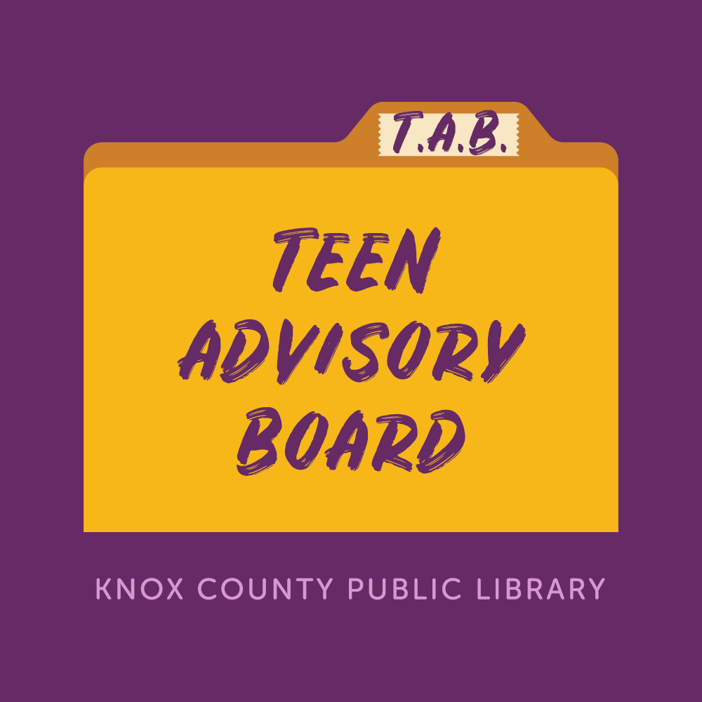Teen Advisory Board - Knox County Public Library (T.A.B. with graphic of a file folder)