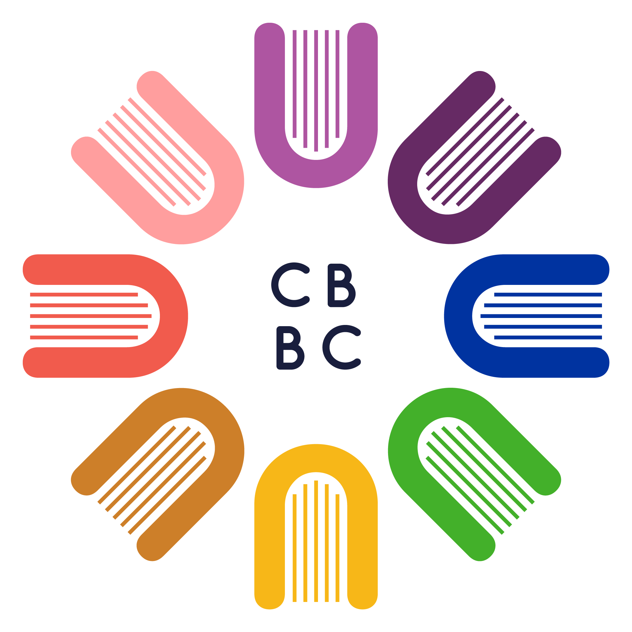 circle of books in rainbow colors, text CBBC in center