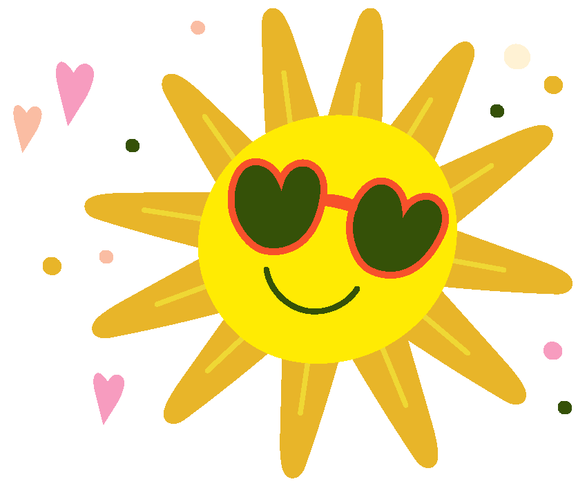 illustration of a sun wearing heart-shaped sunglasses