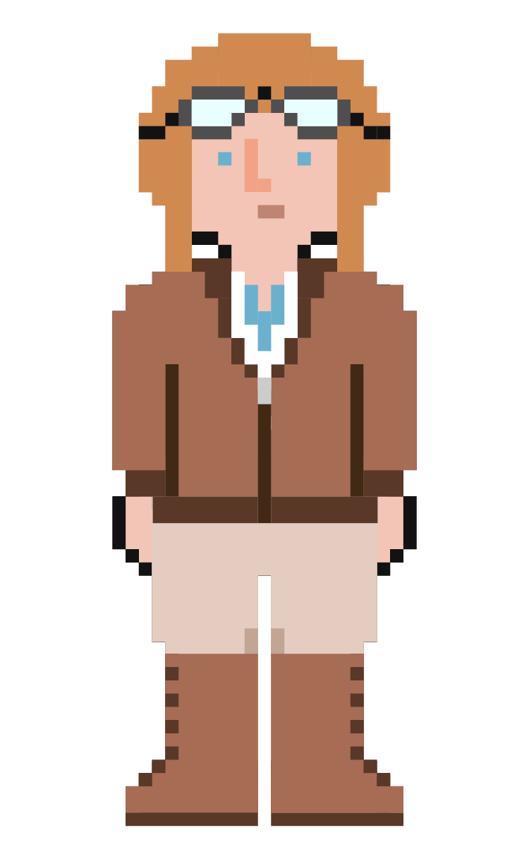 pixelated game character in a pilots outfit