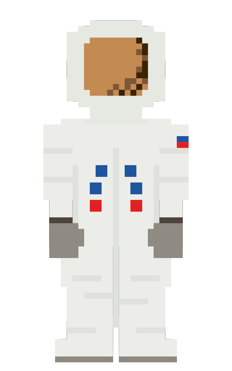 pixelated game character in a space suit