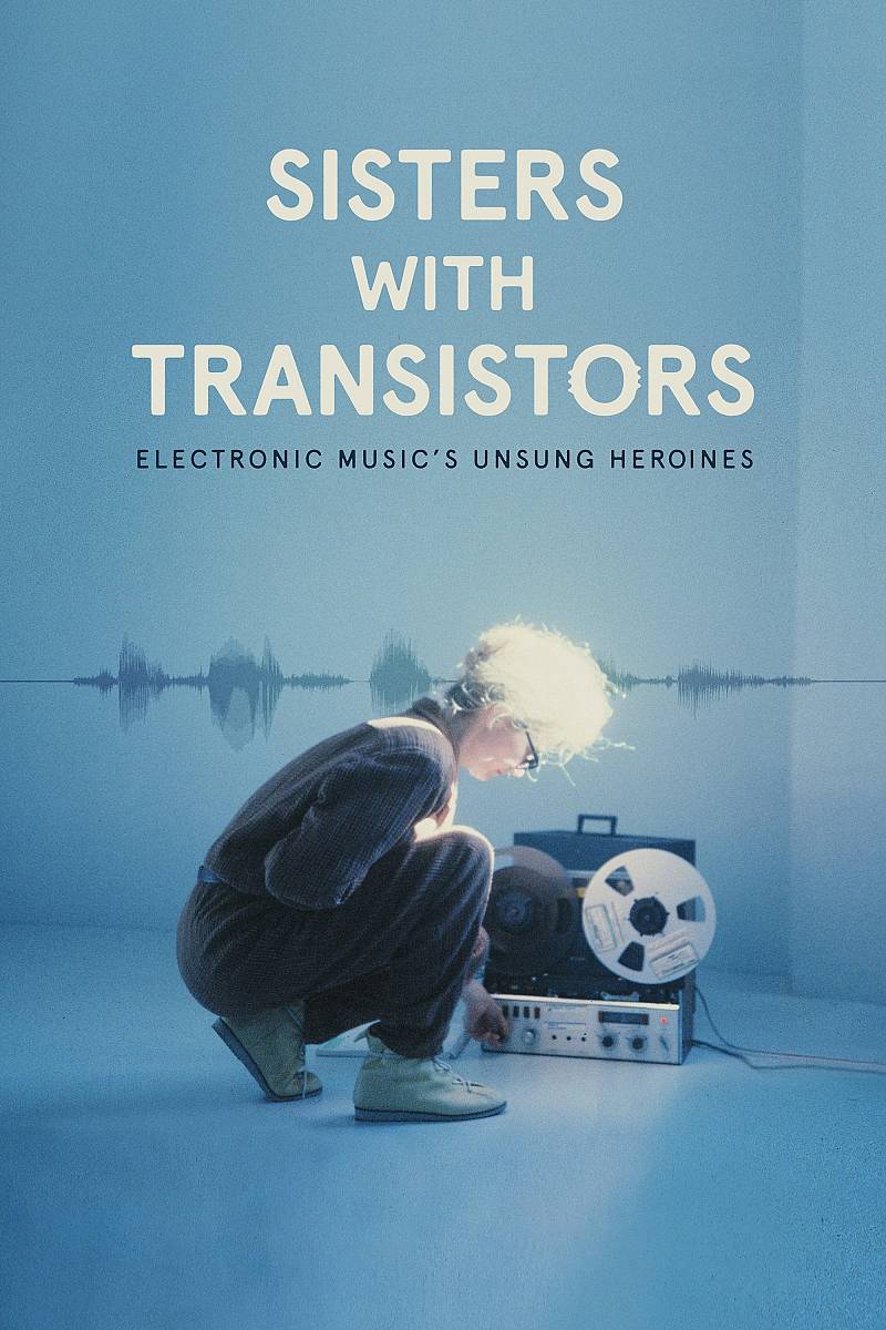 Sisters with Transistors film cover - image of woman kneeling in front of audio equipment