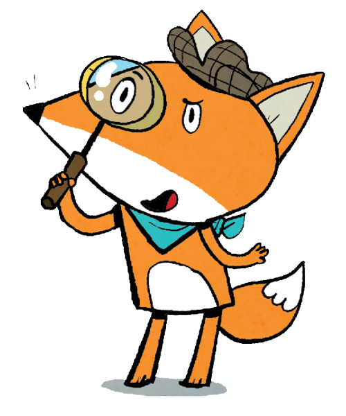 cartoon of a fox with a magnifying glass