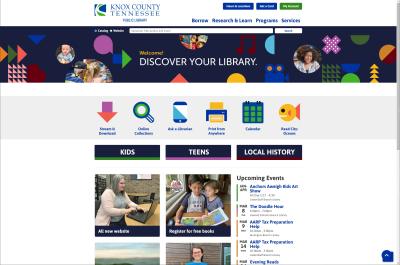 screen capture of library website home page