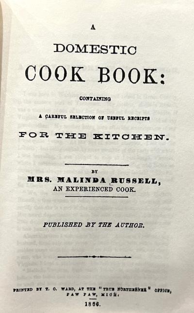Title page for the Malinda Russell cookbook