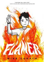 Flamer by Mike Curato Book cover with boy standing in fire. 