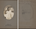 Front and back of a cabinet card. Front has portrait of young child.