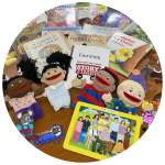 photo of books, puppets, puzzles and flannelboard elements