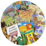 photo of books, games, puppets, and flannel board elements