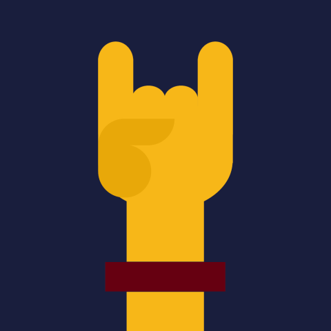 a stylized depiction of a hand making the rock 'n' roll gesture