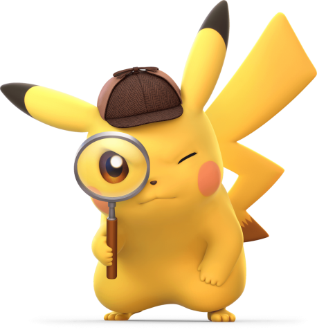 pikachu holding a magnifying glass