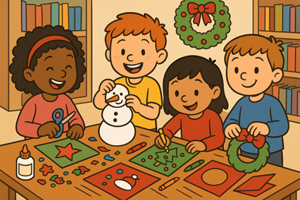 Children working together on holiday crafts.