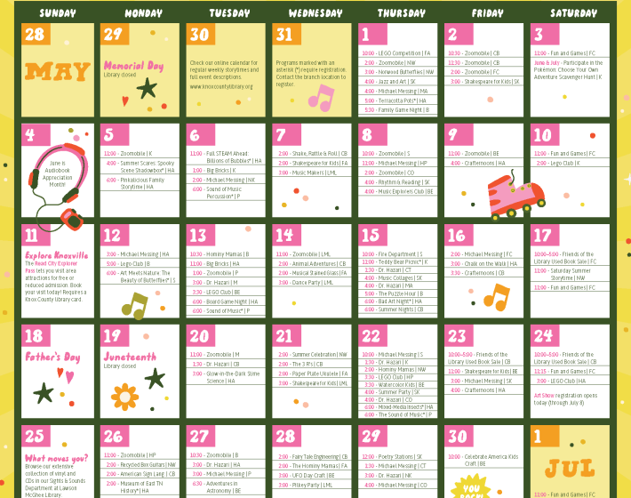 graphic of a calendar of children's events