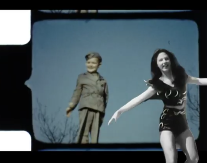 Girl Dancing to National Anthem with boy in back