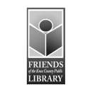 Friends of the Knox County Public Library black, white, and gray logo with the image of a person reading a book